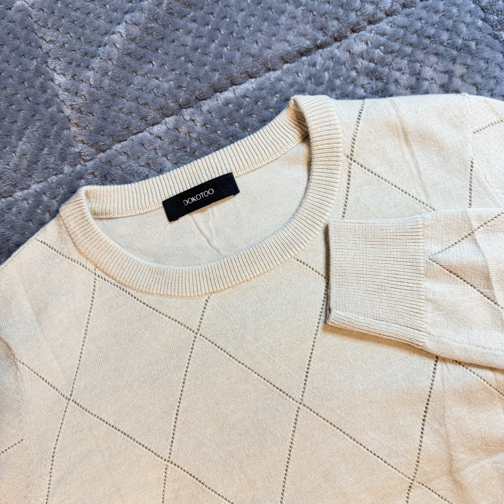 Dokotoo Womens Cream Beige Diamond Pointelle Knit Wool Blend Sweater Size S